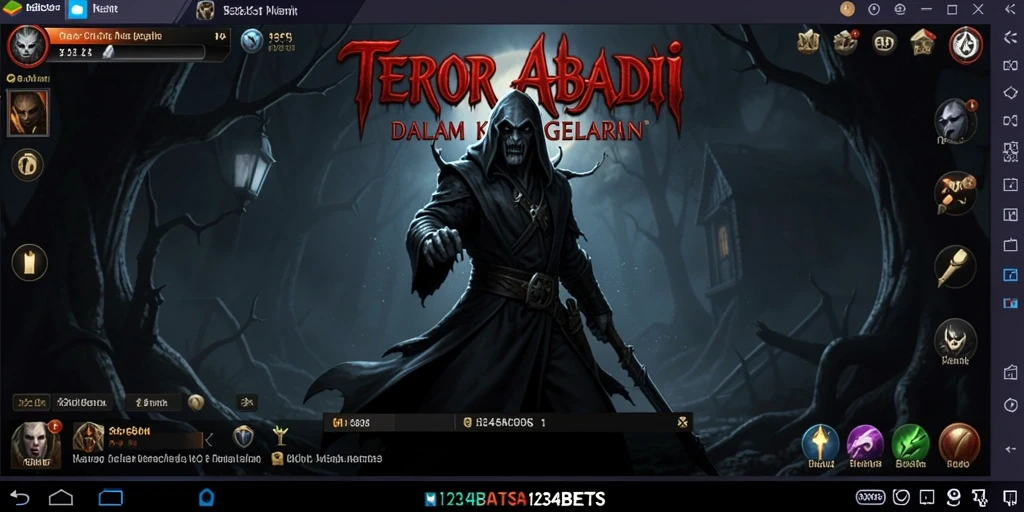 Screenshot utama 1234BETS menampilkan gameplay menakutkan dengan makhluk menyeramkan.
