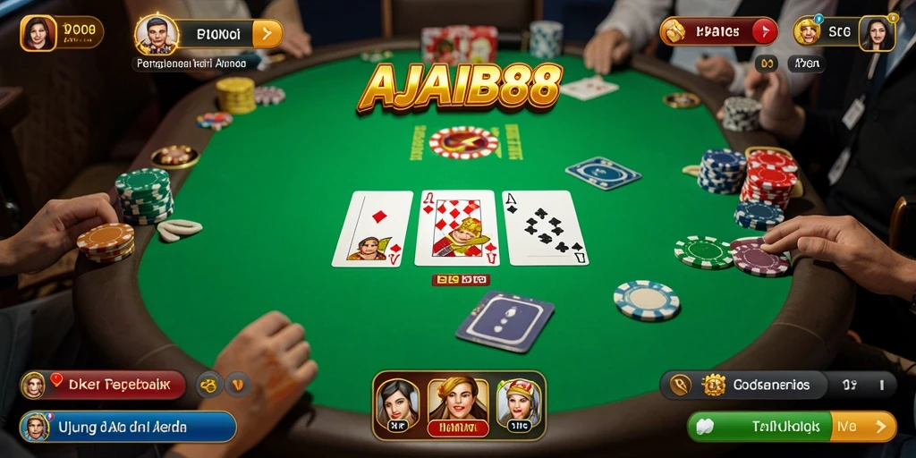Screenshot gameplay AJAIB88 dengan suasana poker yang menegangkan.