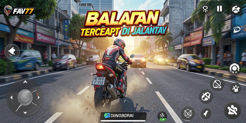 Screenshot gameplay FAV77 menunjukkan aksi balapan motor yang mendebarkan.