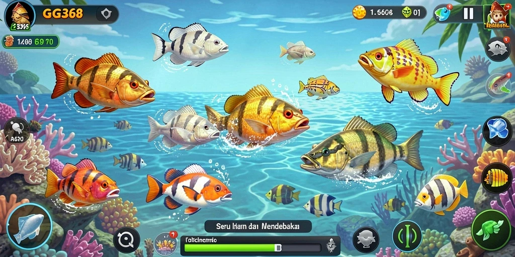 Screenshot gameplay GG368 menampilkan aksi seru menembak ikan.