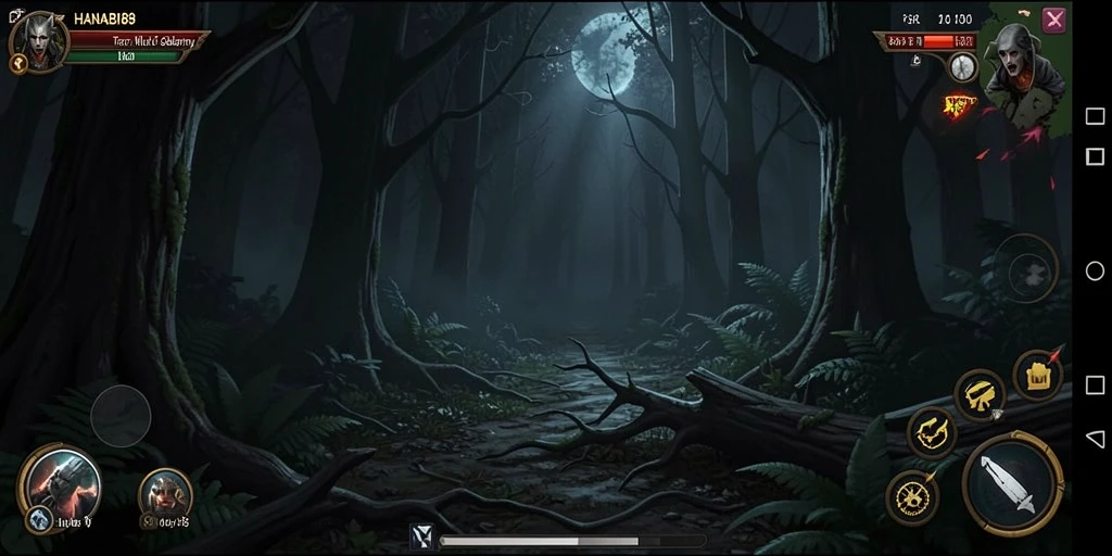 Tampilan gameplay menakutkan di hutan gelap HANABI88.