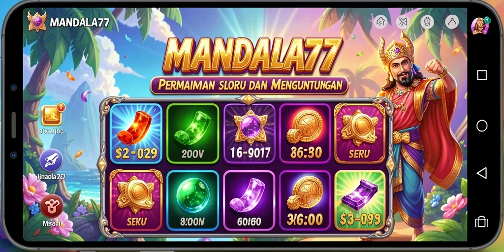 Screenshot MANDALA77 menunjukkan gameplay Slot yang menarik dan penuh warna.