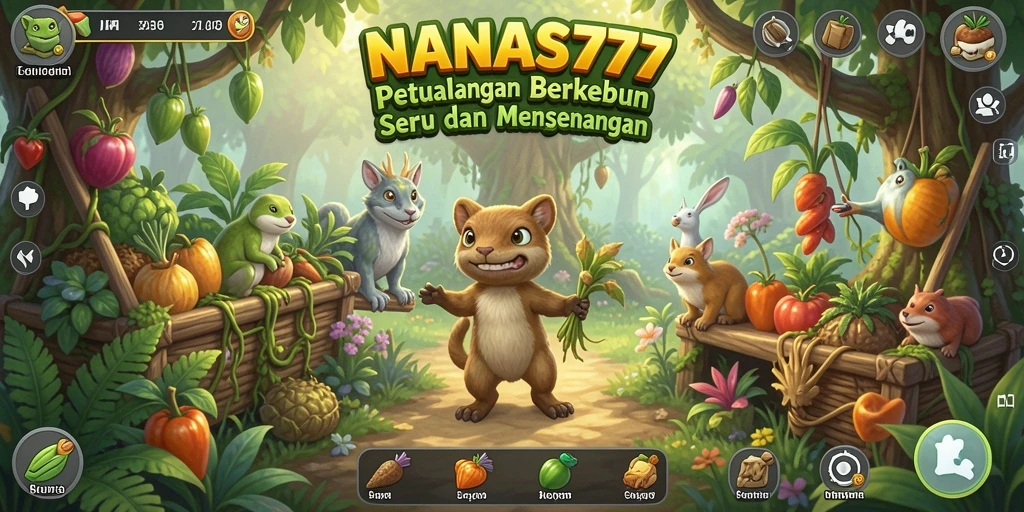 Tangkapan layar gameplay NANAS777 yang menunjukkan kebun yang indah dan berwarna.