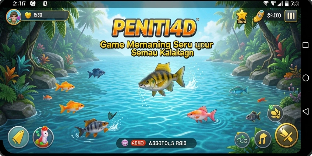Screenshot gameplay PENITI4D menampilkan momen menarik saat menangkap ikan.