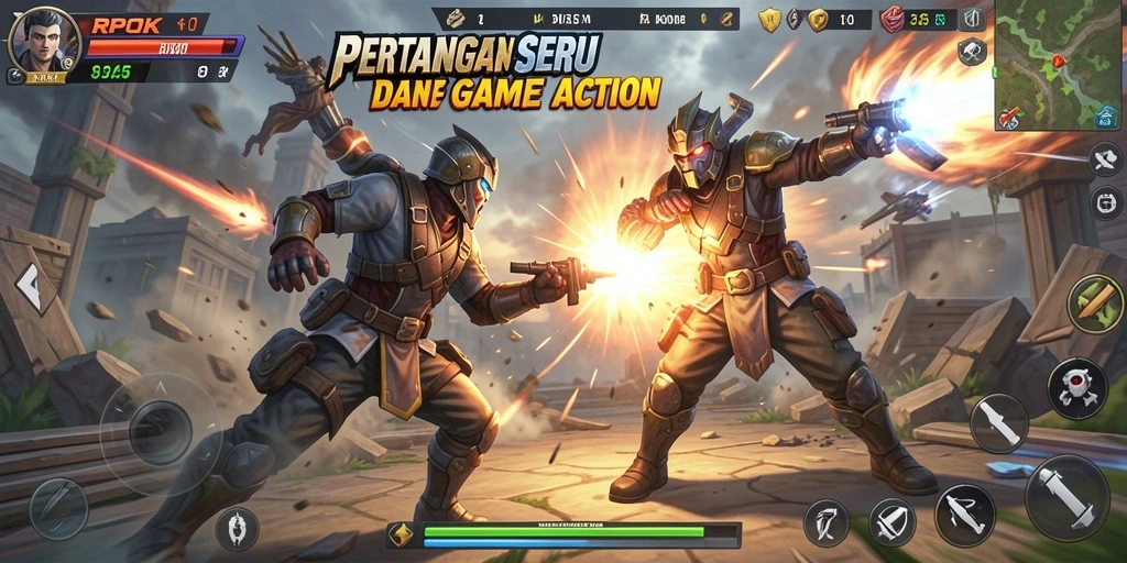 Tangkapan layar utama RPOK menampilkan aksi laga yang mendebarkan.